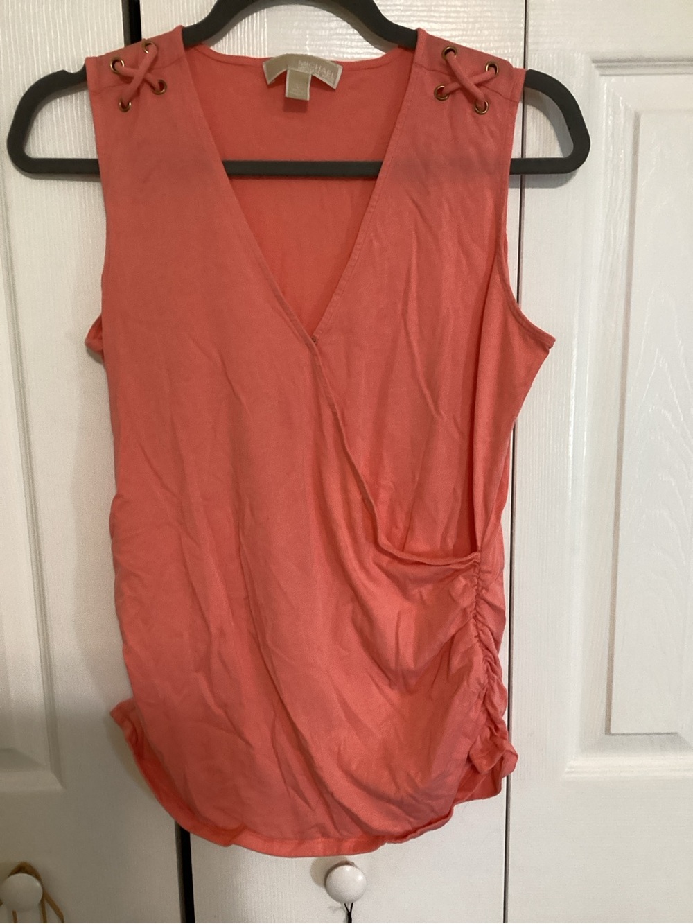 Michael Kors Coral Lace-Up Shoulder V-Neck Camisole